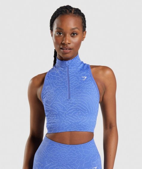 Camisa Recortada Gymshark Adapt Animal Seamless 1/2 Zip Mujer Azules | MX 807HYX
